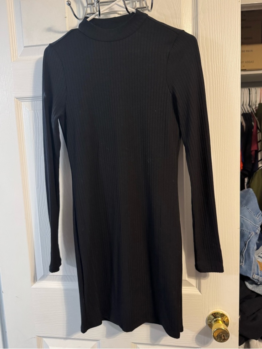 Forever 21 Black Ribbed Long-Sleeve Mock Neck Dress